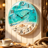 Horloge Murale Nautique en Verre Coquillage et Plage, Piles Jetables, Mouvement à Quartz, 12 Pouces, pour Salon et Maison