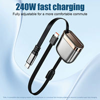 Câble rétractable double Type-C 240W, tressé, charge rapide PD et synchronisation des données pour ordinateur portable, téléphone portable, voiture, câble USB-C universel