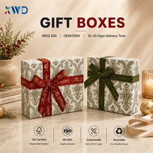 Custom Logo <strong>Christmas</strong> Luxury Ribbon Bow Pattern Rigid Cardboard Wedding Holiday Present Retail Packaging <strong>Paper</strong> Box - Product Image 1