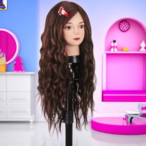 Testa di manichino capelli umani, bellezza stella testa di bambola per la pratica Hair Styling, 80% veri capelli cosmetologia trucco parrucchiere - Product Image 6