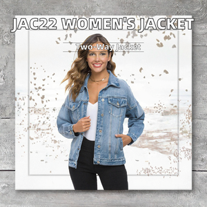 แจ็กเก็ตผ้ายีนส์ผู้หญิงยาวปานกลาง, เสื้อแจ็กเก็ตผ้าฝ้ายสไตล์ลำลองแนวสตรีทสำหรับฤดูใบไม้ผลิและฤดูหนาว - Product Image 2