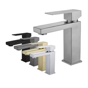 Rubinetto per Lavabo Quadrato in Acciaio Inox SUS 304, Finitura Spazzolata, Miscelatore Monocomando Acqua Calda e Fredda, Cartuccia in Ceramica per <span class=keywords><strong>Bagno</strong></span> - Product Image 1