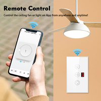 Interrupteur de ventilateur de plafond intelligent Tuya Wifi, panneau tactile en verre trempé, interrupteur d'éclairage de ventilateur, contrôle de la vitesse du vent sur 5 niveaux avec écran numérique