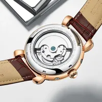 Montres automatiques à phases lunaires KINYUED J025, bracelet en cuir, date, étanche, montre-bracelet pour homme, Reloj Montre Para Hombre