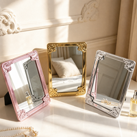 Miroir de courtoisie rectangulaire vintage baroque pliable, doré électrolytique, pour table ou bureau