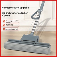 Grande vadrouille à collodion multifonctionnelle durable de 38cm, lavage à la main, conception à rouleaux rotatifs pour usage domestique, seau inclus