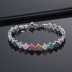 Vòng tay dây chuyền cỏ bốn lá zircon vàng 18k cao cấp thời trang nữ cổ điển hoa nhiều màu trang sức cưới - Product Image 3