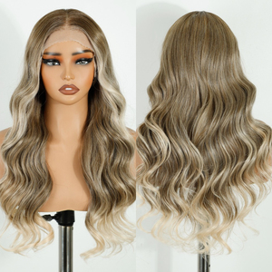 Peluca Larga de Cabello Sintético con Ondas Suaves, Color Ombre, con Frente de Encaje HD, Resistente al Calor, Fibra No Inflamable, Encaje HD sin Pegamento - Product Image 3