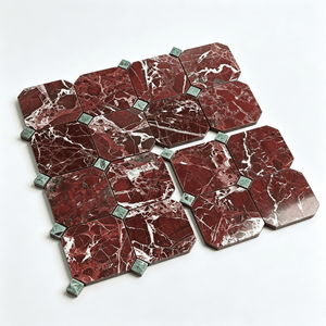 Mosaico de Mármol Rosa Levanto Landerstone con Incrustaciones Cuadradas Verdes, Patrón Hexagonal de Piedra Natural - Product Image 2