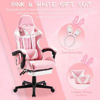 Chaise de jeu ergonomique à dossier haut pivotante pour bureau et ordinateur, réglable en hauteur, avec table, rose