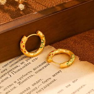 Boucles d'oreilles géométriques dorées rétro tendance pour femmes, style asiatique, luxe français haut de gamme, effet goutte d'huile, cadeau polyvalent, accessoire de mode - Product Image 2