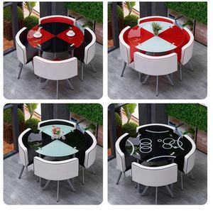 Ensemble de mobilier de restaurant moderne et minimaliste en verre trempé avec structure métallique, table commerciale 4 places pour salons de thé et bureaux - Product Image 2
