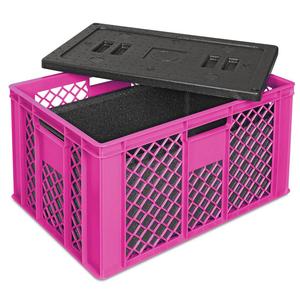 Lxwxh 600x400x320มม. ภาชนะบรรจุ25ลิตรสีม่วงยูโรพร้อมกล่องฉนวน EPP ภาชนะฉนวนวางซ้อนกันได้ - Product Image 1