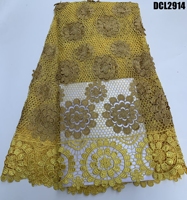 Tissu en dentelle guipure orange africaine de haute qualité, 5 yards, avec pierres, tissu en dentelle guipure nigériane en tulle maillé