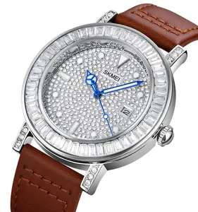 SKMEI 1953 Watches Luxury Embossed Stone Diamond Quartz Couple Watch for Man and Women