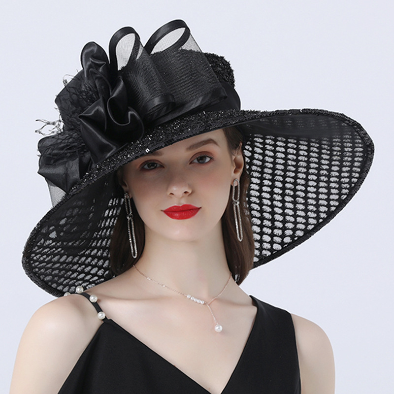 Wholesale Elegant Wedding Wide Brim Formal Church Derby Kentucky Ladies Women Bride Flower Party Organza Bucket Fedora Hat