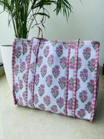 Sac fourre-tout en coton imprimé à la main, fournisseur direct d'usine, sac fourre-tout en coton pur imprimé à la main, sac de courses écologique