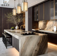Nouvelle Cuisine Chinoise Premium Brisbane, Grande Îlot-Cuisine en Pierre Personnalisée avec Verre Trempé, Rangement et Éclairage LED, Garde-Manger Intégré