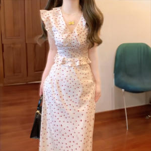 ชุดกระโปรงเสื้อคอวีพิมพ์ลายย้อนยุคชุดกระโปรงเข้ารูปมีระบายหรูหราชุดกระโปรงยาวมีจีบสำหรับผู้หญิงเครื่องแต่งกายปาร์ตี้สุดชิค2025 - Product Image 1