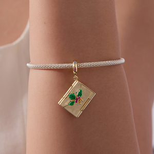 18K Gold Plated Alloy Charm With Green Enamel Holly And Pink Zircon Accents Cute Plant Pendant For Unisex Gift - Product Image 5