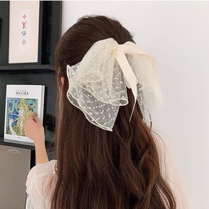 Korean-style polka dot <b>bow</b> hair <b>clip</b>, elegant mesh spring <b>clip</b> for the back of the head, a versatile ponytail hair accessory. - Product Image 3