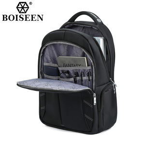 Boiseen Men's Laptop <b>Backpack</b> <b>Black</b> Waterproof Business Travel Shoulder Bag with Laptop Compartment Solid Color - Product Image 2