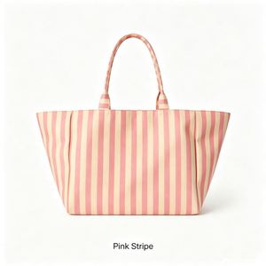 Multi-Color <b>Canvas</b> Tote <b>Beach</b> Bag Striped Summer Shoulder Bag with Rope Handles for Outdoor Vacation - Product Image 2