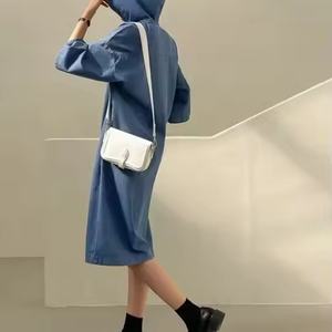 Nouvelle Robe Midi Décontractée en Jean pour Femme, Coupe Trapèze, Style Bohème, Patchwork Tissé, Épaules Tombantes, Capuche, Respirante, Écologique et Lavable - Product Image 4