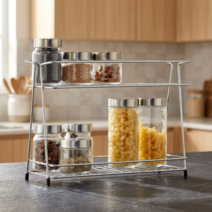 Estante de Almacenamiento de Especias de Cocina de Metal de 2 Niveles, Organizador de Almacenamiento Vertical - Product Image 5