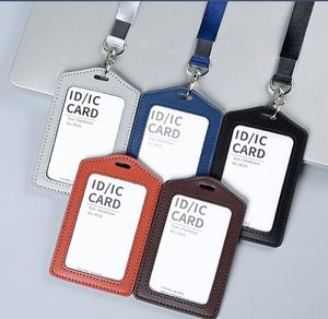 Porte-badge classique en cuir de vachette avec cordon en cuir assorti pour le personnel bancaire, les institutions financières, étui pour carte d'identité - Product Image 1