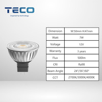 Spot LED Dimmable MR16 GU5.3 en Aluminium Moulé sous Pression, CRI RA98, COB, Sans Scintillement, pour Salon, Angle de Faisceau de 10 Degrés, 62 Lm/W