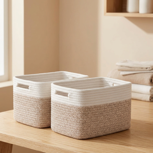 4 Pack Rectangle Cotton <b>Rope</b> Storage <b>Baskets</b> With Handles Nordic Style Multi Purpose Neatening <b>Basket</b> - Product Image 4