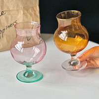 Verre à pied court en verre coloré vintage, bol rond, pour eau, vin, cocktail, fête, mariage, bar à domicile, vaisselle de table