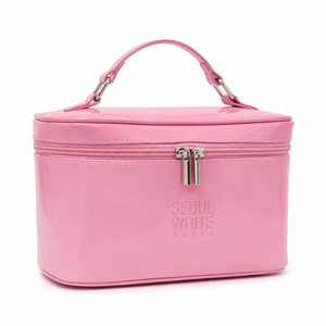 Custom Glossy PU Makeup <b>Bag</b> Large Capacity Cosmetic Case with Handle Double Zipper <b>Hot</b> Press Logo OEM Wholesale Organizer - Product Image 4