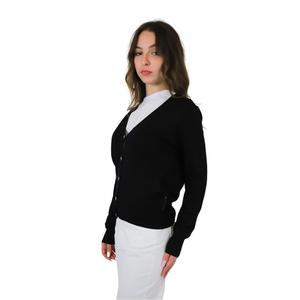 Uwa24122cd Cardigan nero lungo stile Streetwear con tecniche ricamate e Jacquard decorazione a bottone per l'autunno inverno - Product Image 2