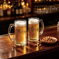 Mug à bière classique en verre transparent avec poignée, grand format, style pub, pour bar, maison, fête, barbecue, pique-nique, compatible lave-vaisselle