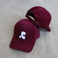 Topi Baseball Kasual Musim Dingin Berbahan Corduroy dengan Logo Bordir Kustom yang Laris Manis, Model 6 Panel Tanpa Struktur, Pinggiran Melengkung, untuk Wanita