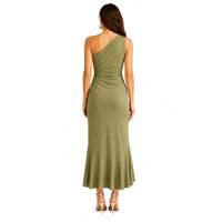 Robe longue moulante de luxe pour femme à une épaule, élégante et froncée, pour soirée, vente en gros fabricant
