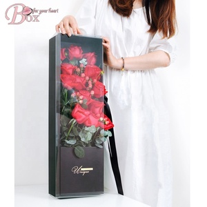 pvc Paper Gift Box delivery wedding bouquet Single Rose Packaging transparent flower box clear