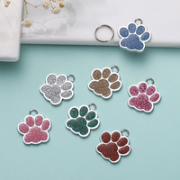 Étiquette d'identification pour animaux de compagnie en métal, avec motif de patte scintillante, personnalisable par sublimation, pour chien et chat, accessoires de collier, porte-clés