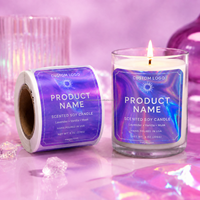 Étiquettes holographiques pour boîtes de bougies, logo personnalisé, impression imperméable en gros pour pots de bougies en verre