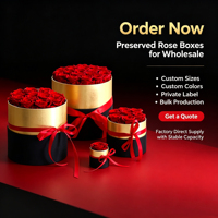Vente en gros de roses éternelles artisanales, préservées, immortelles, en boîte cadeau de luxe, longue durée de vie (3-5 ans), pour la fête des mères
