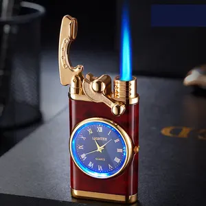 Briquet à gaz innovant Briquets torche rechargeables au butane multifonctions Jet Flame avec montre