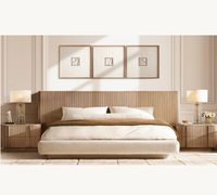 Meubles de chambre à coucher d'intérieur de luxe Lit King Size en bois de chêne Lit à panneaux allongés avec base en tissu