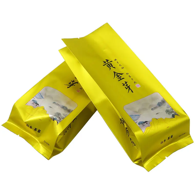 Bolsas de embalaje de té verde Matcha laminado de papel de plástico impreso personalizado línea de alimentos de té 4 bolsa de refuerzo lateral