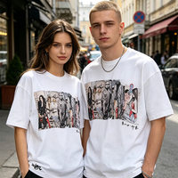 T-shirt personnalisé en coton côtelé grande taille pour hommes, style chinois authentique avec imprimé artistique de Guangzhou, idéal pour les commandes en gros pour clubs et équipes.