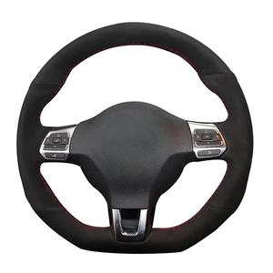 Protector para volante de coche, cosido a mano, ante negro para Volkswagen Golf 6 <span class=keywords><strong>GTI</strong></span> MK6 VW Polo <span class=keywords><strong>GTI</strong></span> Scirocco R Passat CC r-line 2010 - Product Image 1