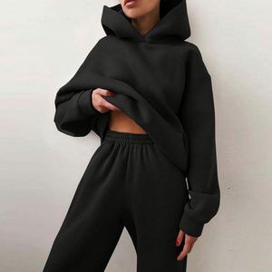 Ensemble sweat à capuche et pantalon de survêtement pour femme, décontracté, de haute qualité, confortable, respirant, écologique, hiver, sans logo, coupe ample, en polaire épaisse - Product Image 6