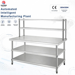 Custom Commercial Kitchen Equipment Stainless Steel Work Table Food Processing Workbench with Double Upper Shelves