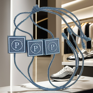 Tùy chỉnh Polyester chuỗi hangtags cho hàng may mặc logo dập nổi Thẻ Con dấu nhựa cho túi xách và giày cá nhân treo thẻ - Product Image 1